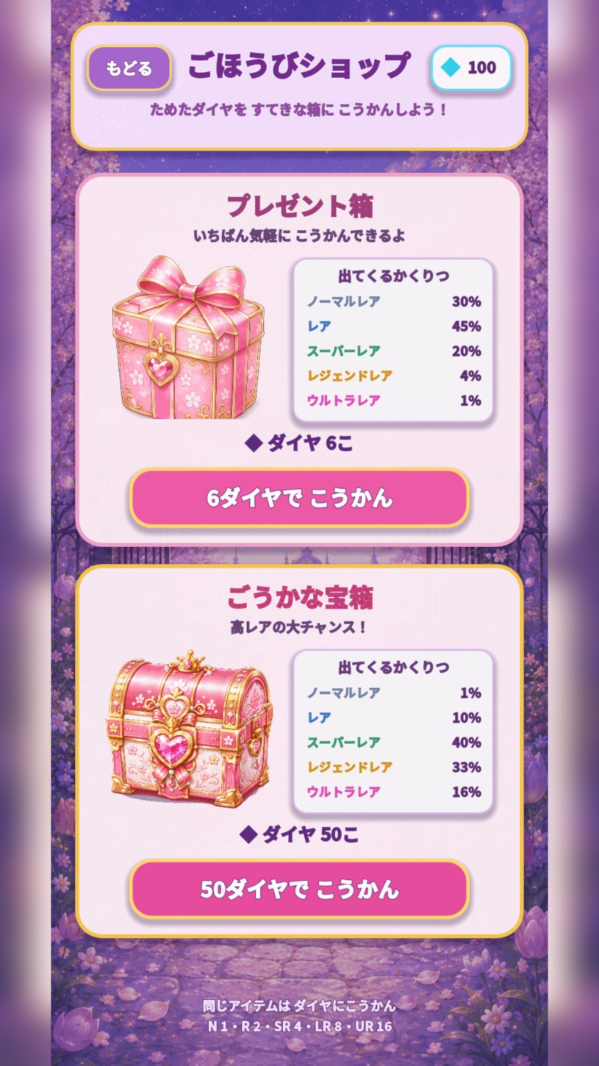 プレゼント箱を選ぶごほうび画面